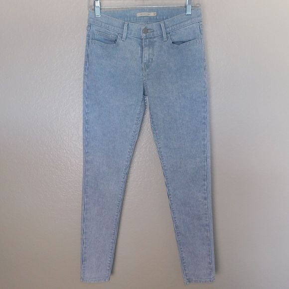 Levi's 710 Jeans Size 27 Super Skinny White Blue Stripe Stretch Pants 5 Pocket - Picture 1 of 10